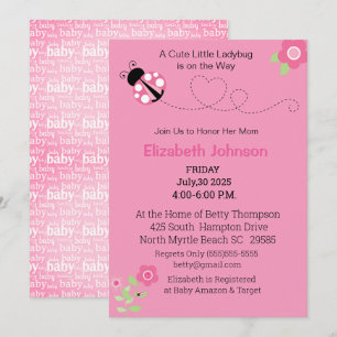 Invitation Baby shower Floral De Ladybug Rose