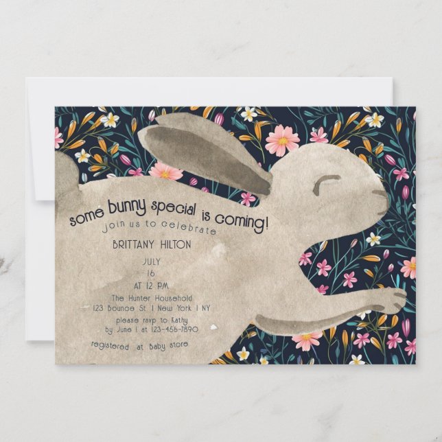 Invitation Baby shower Floral de lapin boisé mignon (Devant)