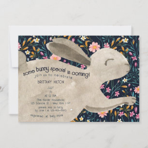 Invitation Baby shower Floral de lapin boisé mignon