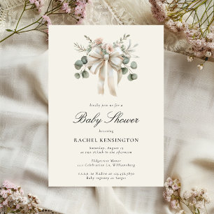 Invitation Baby shower floral de l'Eucalyptus de la Bow vinta