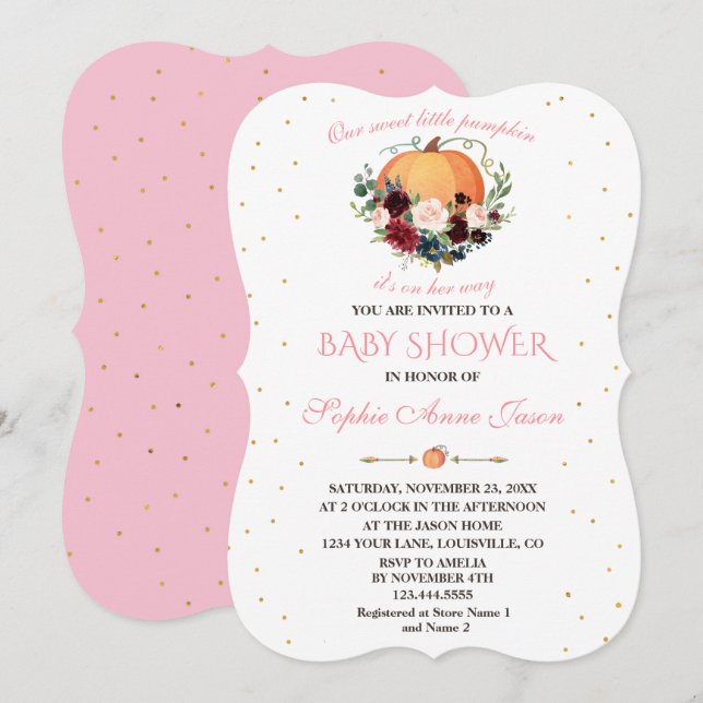 Invitation Baby shower floral de Little Citrouille Burgundy N (Devant / Derrière)