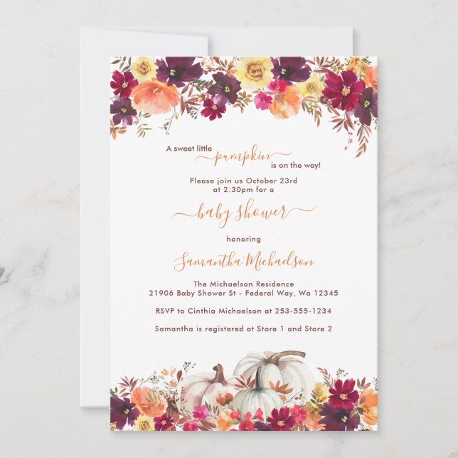 Invitation Baby shower floral de Little Citrouille Fall (Devant)