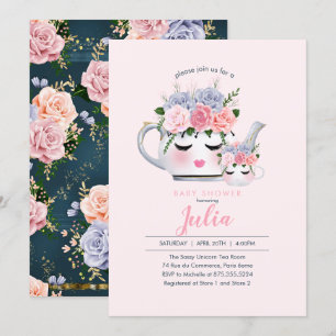 Invitation Baby shower floral de Mlle Eyelashes Teapot Mom