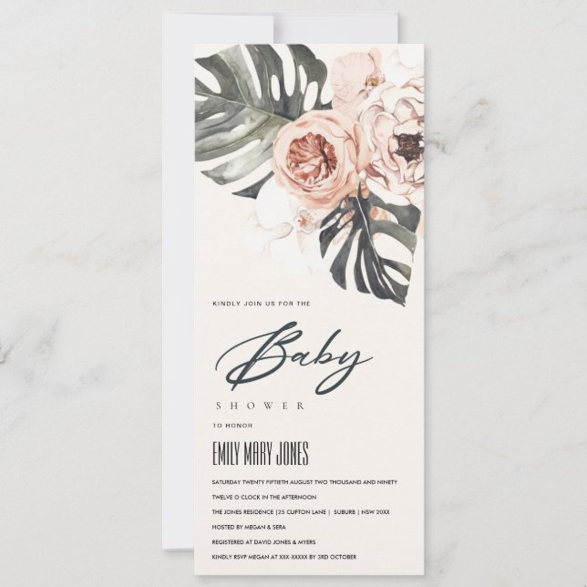 INVITATION BABY SHOWER FLORAL DE MONSTERA BOHO BLUSH RUST (Devant)