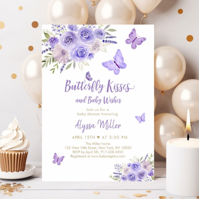 Invitation Baby shower Floral de papillon d'or violet (Créateur téléchargé)