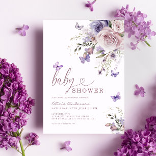 Invitation Baby shower floral de papillon pourpre