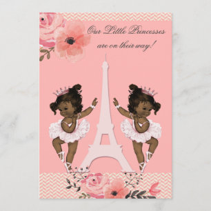 Invitation Baby shower floral de Paris de ballerines jumelles