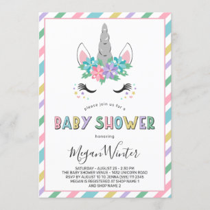 Invitation Baby shower floral de pastel de licorne