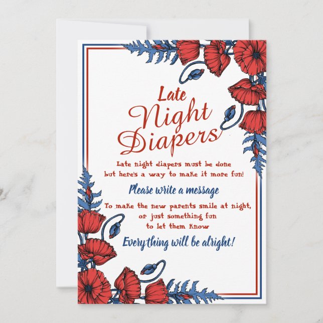 Invitation Baby shower floral de pavot Late Night Diapers Jeu (Devant)