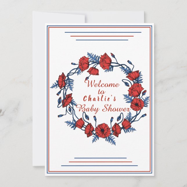 Invitation Baby shower floral de pavot Panneau de bienvenue (Devant)