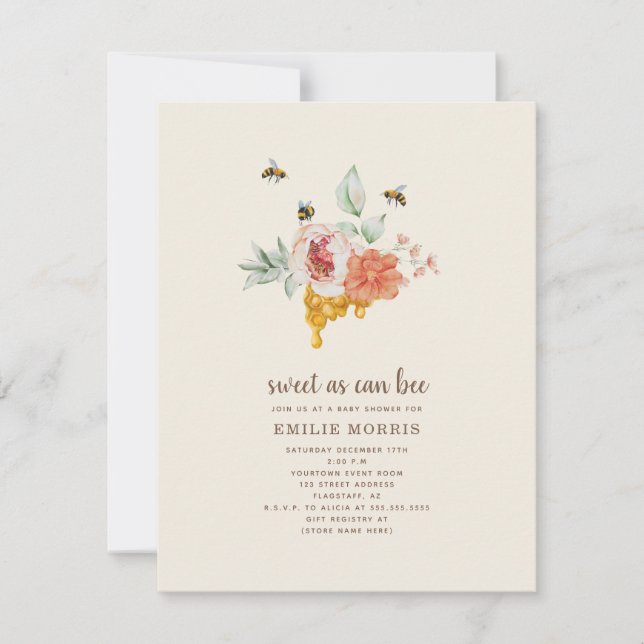 Invitation Baby shower Floral De Peigne De Miel (Devant)