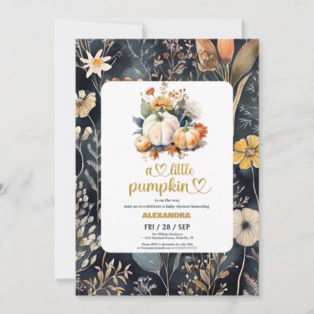 Invitation Baby shower floral de petite citrouille (Devant)