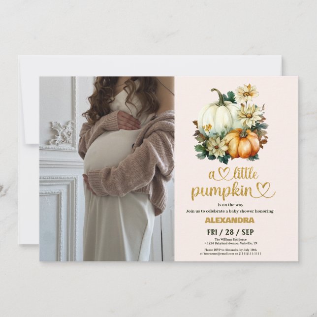 Invitation Baby shower floral de petite citrouille (Devant)