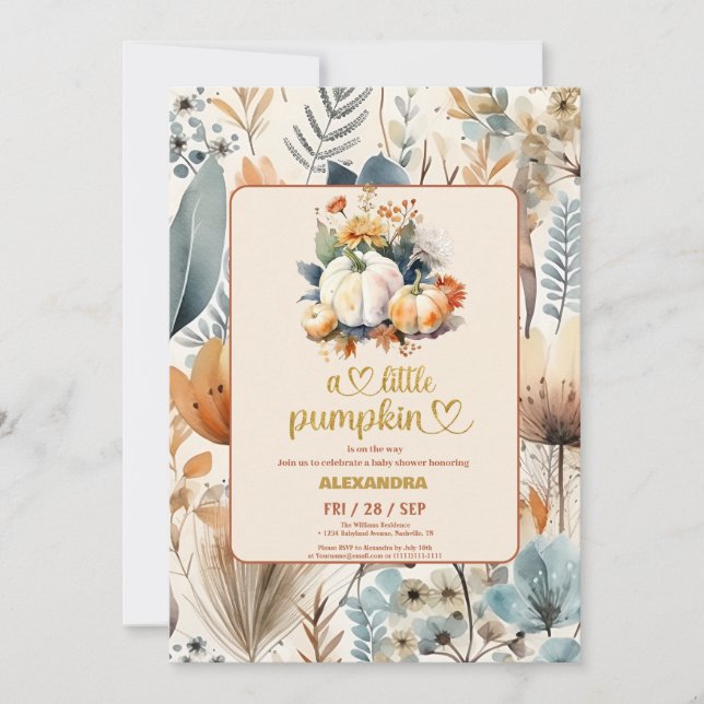 Invitation Baby shower floral de petite citrouille (Devant)