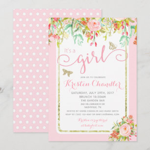 Invitation Baby shower floral de Polkadot de jardin de fille