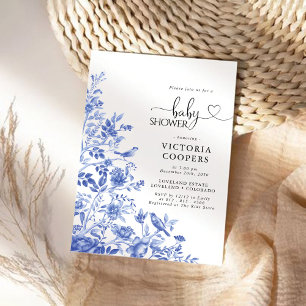 Invitation Baby shower Floral de porcelaine bleue