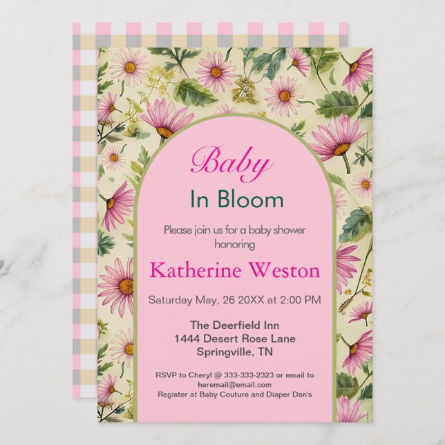 Invitation Baby shower floral de printemps dynamiq (Devant / Derrière)