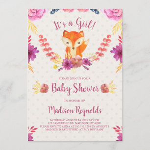 Invitation Baby shower Floral de printemps et Fox