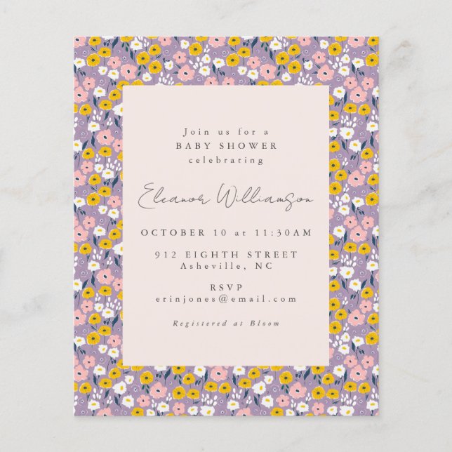Invitation Baby shower Floral de printemps violet  (Devant)
