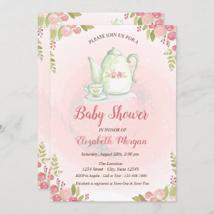 Invitation Baby shower floral de théière mignonne