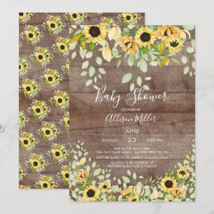 Invitation Baby shower floral de tournesol d'automne rustique