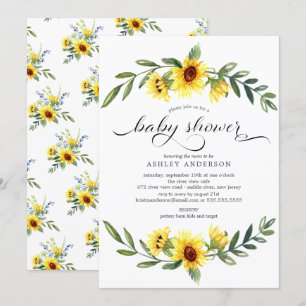 Invitation Baby shower floral de tournesol jaune joyeux