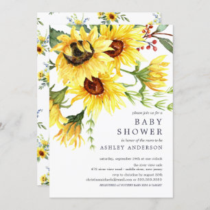 Invitation Baby shower floral de tournesol jaune joyeux