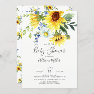 Invitation Baby shower floral de tournesol jaune joyeux