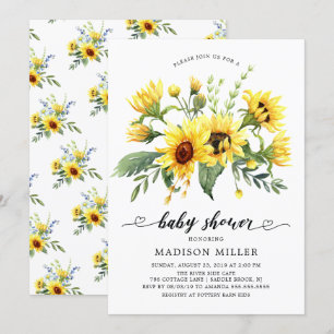 Invitation Baby shower floral de tournesol jaune joyeux