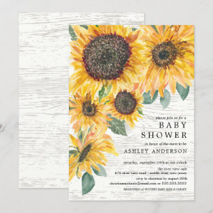 Invitation Baby shower Floral de tournesols d'automne rustiqu