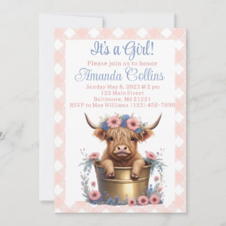 Invitation Baby shower floral de vache Highland