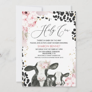 Invitation Baby shower floral de veau blanc noir Boho