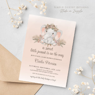 Invitation Baby shower floral d'éléphant Boho