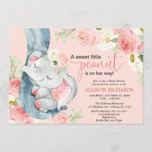 Invitation Baby shower floral d'éléphant rose vif