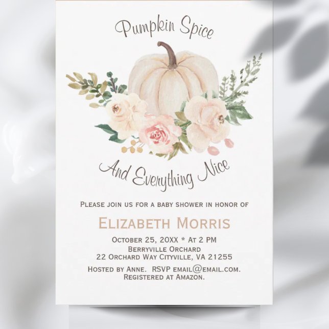 Invitation Baby shower floral d'épices citrouilles (Little Pumpkin Fall Floral Baby Shower Invitation)