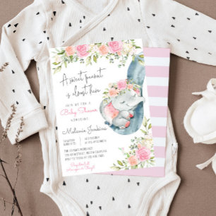 Invitation Baby shower floral des éléphants filles