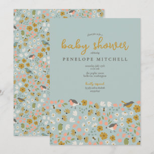 Invitation Baby shower floral des oiseaux et des abeilles