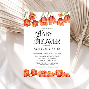 Invitation Baby shower Floral des Tulipes Oranges modernes