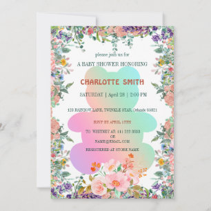Invitation Baby shower floral du dégradé de l'ours mou