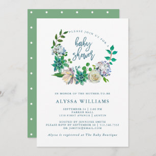 Invitation Baby shower floral du Succulent   d'aquarelle