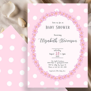 Invitation Baby Shower Floral Élégant à pois roses