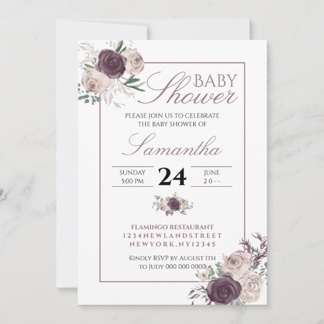 Invitation Baby-shower Floral Élégant Rose Moderne (Devant)