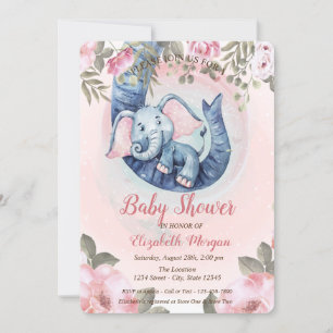 Invitation Baby shower Floral Éléphanteau adorable