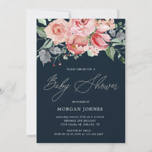 Invitation Baby shower floral en fleurs de minuit