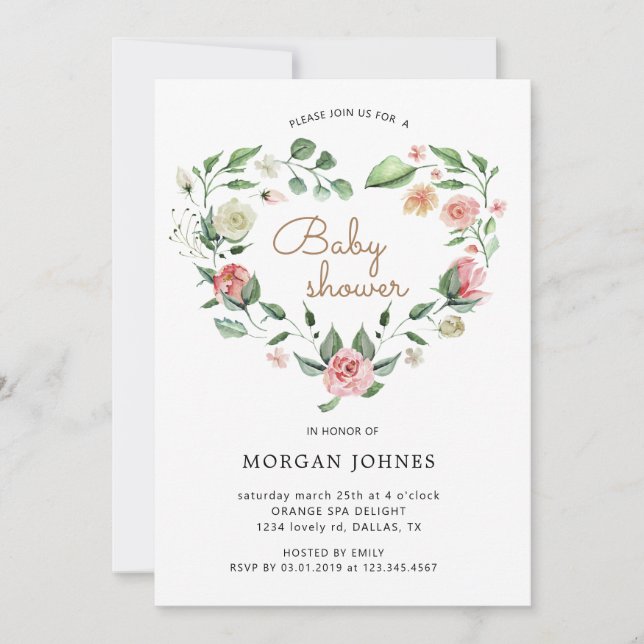Invitation Baby shower floral en fleurs de minuit (Devant)