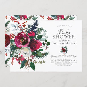 Invitation Baby shower floral en fleurs d'hiver