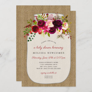 Invitation Baby shower floral en pot de mason rustique