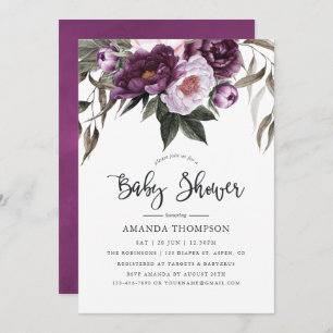 Invitation Baby shower floral en velours profond