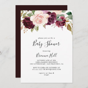 Invitation Baby shower floral et botanique rustique