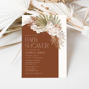 Invitation Baby shower floral et plumes de Bohême